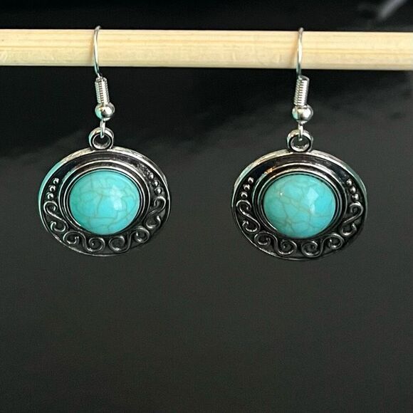 BBT Southwest Style Silver & Turquoise Dangle Earrings - Picture 1 of 10
